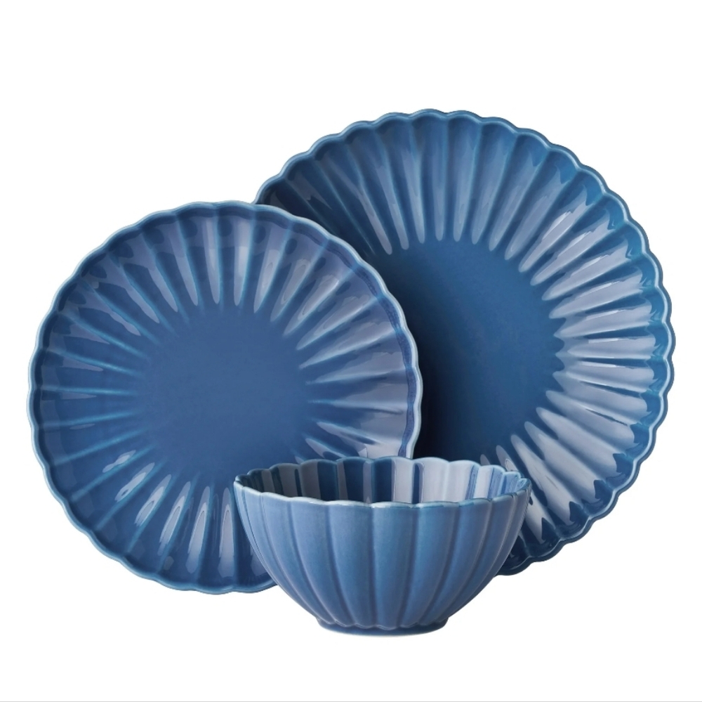 💜 New 3 PIECE Set Pioneer Woman Blue Colette Fluted Set